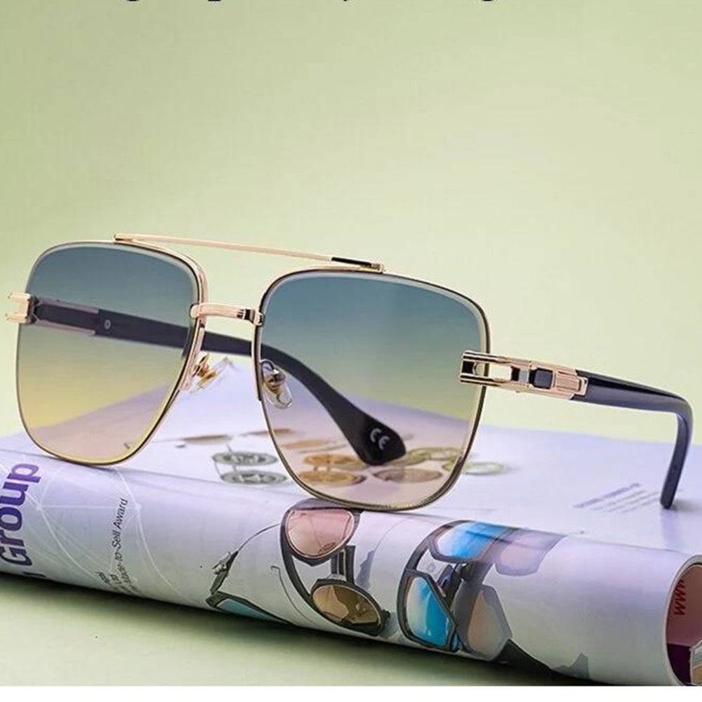 Sunglasses Gold Frame Green Yellow Lens Fashion Sun Glasses Men